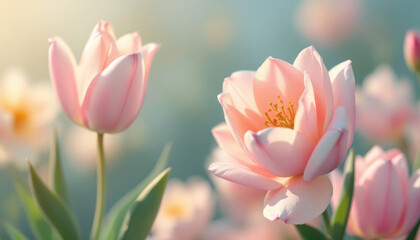 Fototapeta premium Soft Pink Tulips in Bloom