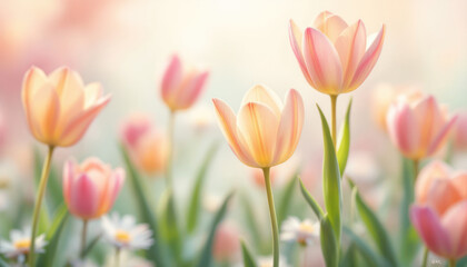 Obraz premium Soft Pastel Tulips in Bloom