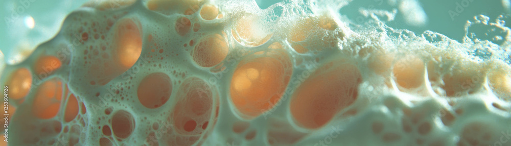 Poster close-up shot showcasing halftone texture of a sponge highlighting its porous details