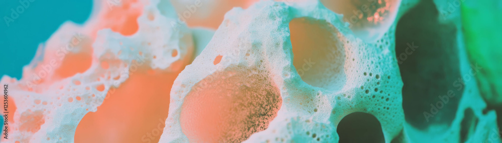 Aufkleber detailed close-up view of a textured sponge showcasing large pores in bright colors