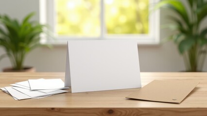 Textured Card Mockup Set, Wooden table with card set no blur various textures like linen watercolor kraft natural light photorealistic.