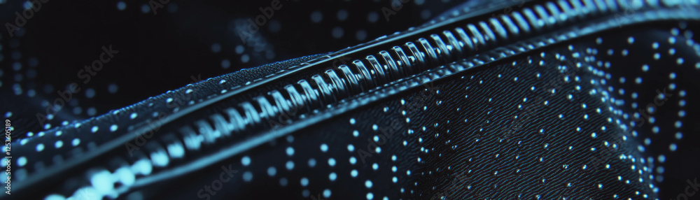 Aufkleber close-up view of interlocked zipper teeth with halftone texture detail