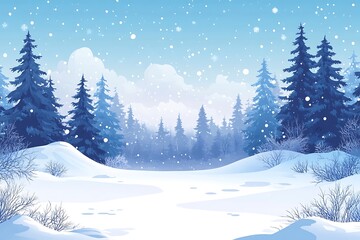 Naklejka premium Peaceful Snowy Winter Landscape with Pine Trees