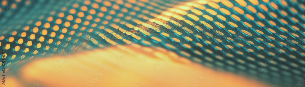 Poster close-up shot highlighting the woven texture of fabric with halftone dots