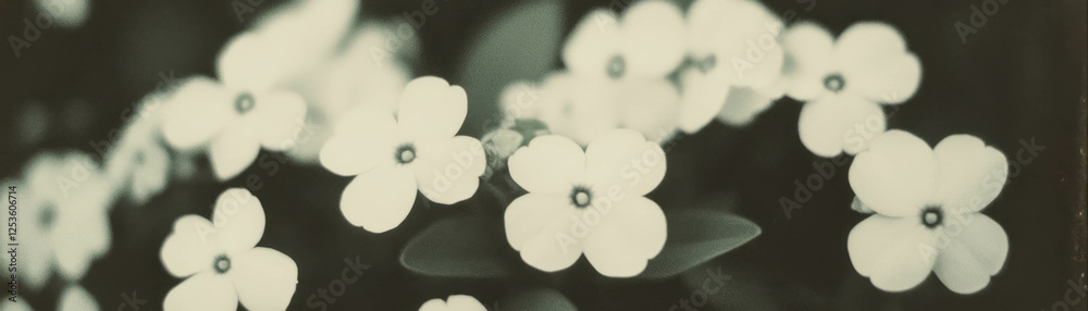 Poster cluster of delicate forget-me-nots with halftone texture on a grunge background