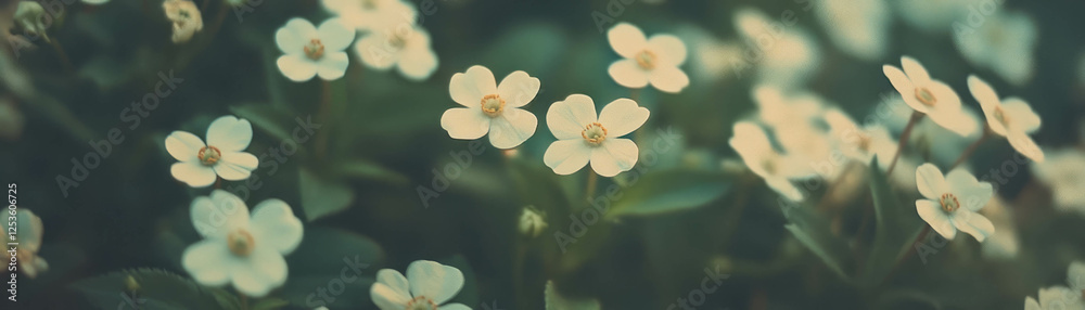 Poster Cluster of delicate forget-me-nots with halftone texture against a grunge background