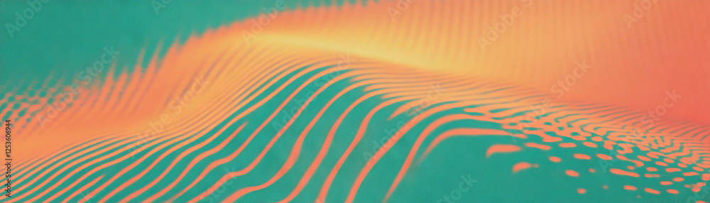 Poster Complex network of intersecting curved lines with halftone texture on a vibrant background