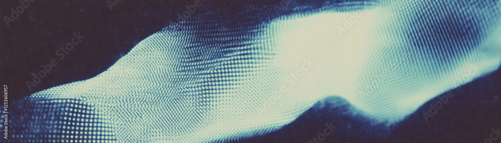 Poster Complex network of intersecting lines with halftone texture in varied densities