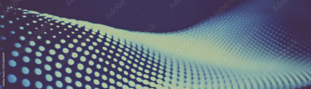 Poster Complex network of intersecting lines with halftone texture in a dynamic gradient design
