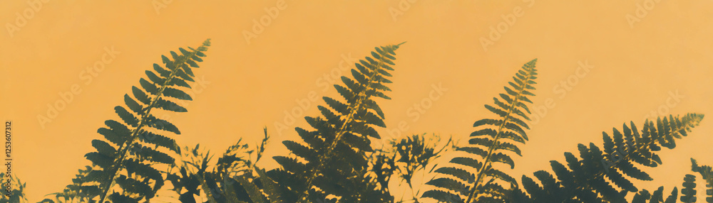 Poster intricate textures of fern leaves with halftone effect against a grunge background