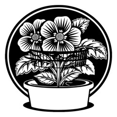 A Vector Drawing Represents Flower With Pot Design Vector Art Illustration