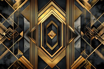 Abstract Geometric Design Black Gold Art Deco Style