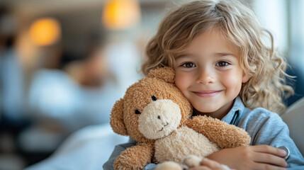Pediatrics check-up with a doctor using a stethoscope while a child holds a stuffed animal