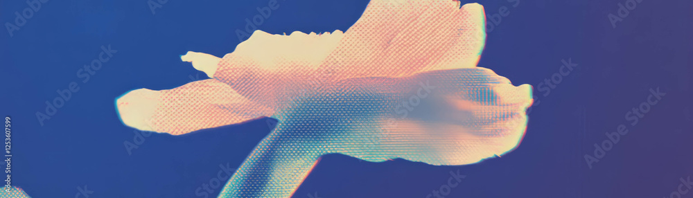 Poster elegant flower with a curved stem captured in halftone texture against a grunge background