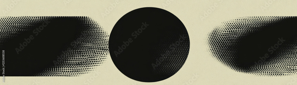Poster Fragmented circle with halftone texture showcasing contrasting elements in a grunge style