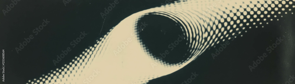 Poster Fragmented circle composed of varied halftone dots creating a textured visual effect