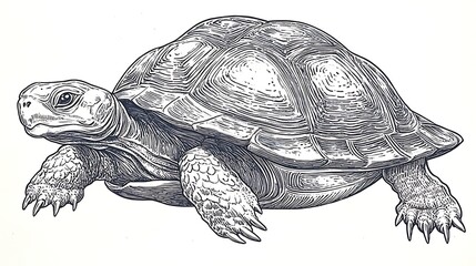 Fototapeta premium Detailed illustration of a turtle crawling on a flat surface with intricate shell patterns