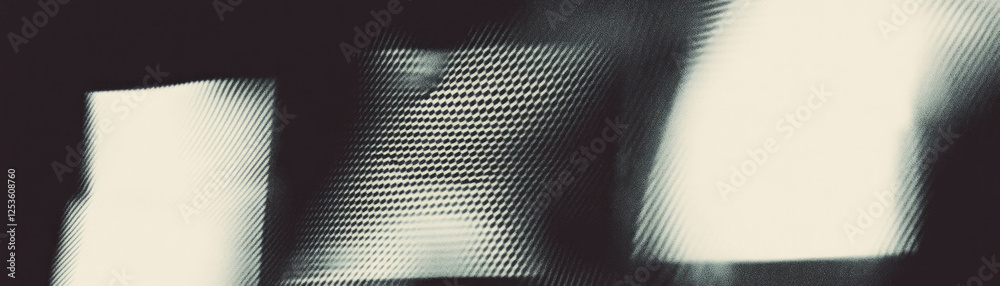 Poster Fragmented design featuring varied halftone patterns and textures in monochrome shades