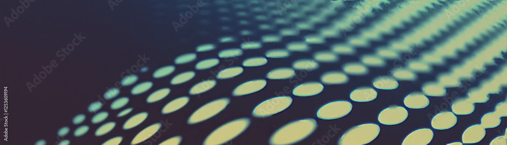 Poster Grid of circles with unique halftone patterns creating a textured background effect