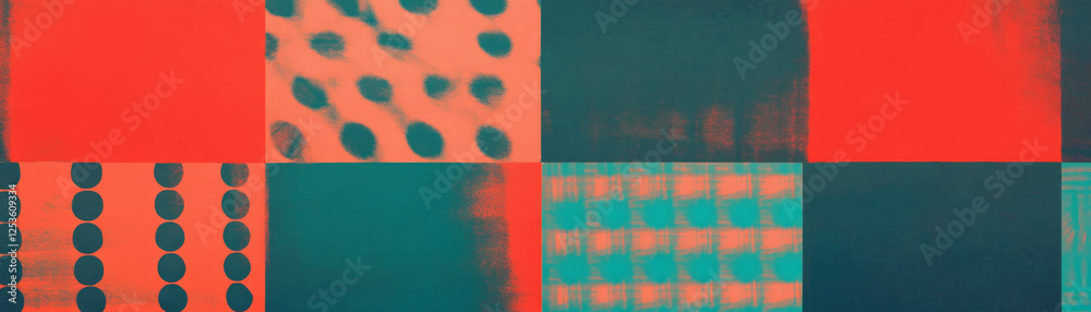 Aufkleber Grid of squares filled with unique halftone patterns creates a textured visual experience