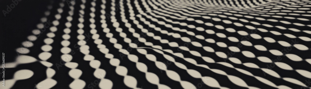 Poster Grid pattern of alternating black and white dots viewed from above with halftone texture effects
