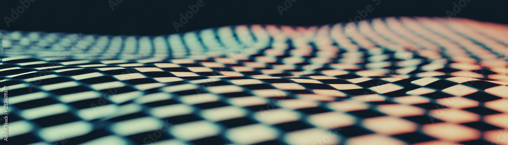 Poster Grid of alternating black and white squares viewed from above with a halftone effect