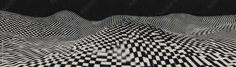 Poster Dynamic squares rotating across a textured surface seen from above, creating visual depth