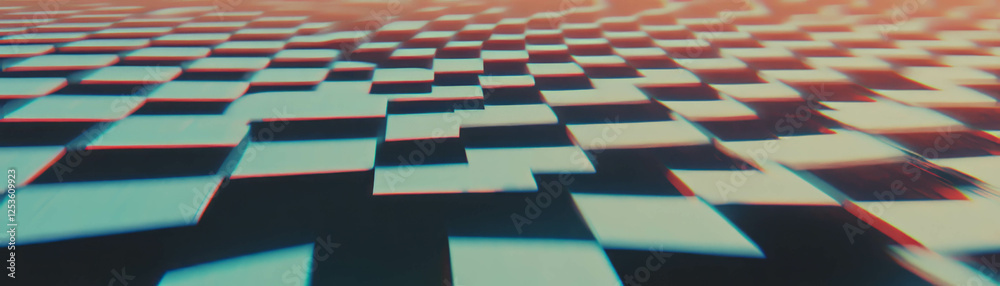 Poster Rotating squares create dynamic patterns with halftone texture from an overhead view