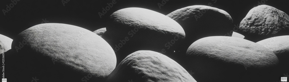 Poster Exploring the texture and forms of smooth stones in a halftone style from above