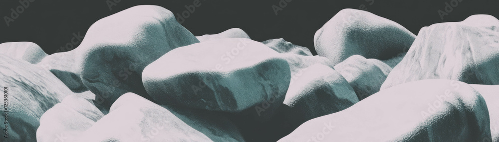 Poster Pile of smooth stones viewed from above with halftone texture creating depth and interest
