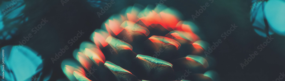 Poster Halftone texture of a pine cone with open scales against a grunge background
