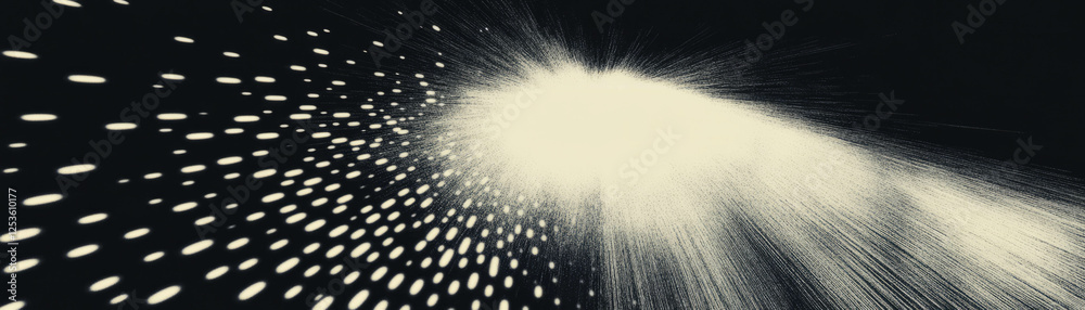Aufkleber radial burst of halftone dots from fragmented circle with a grunge texture