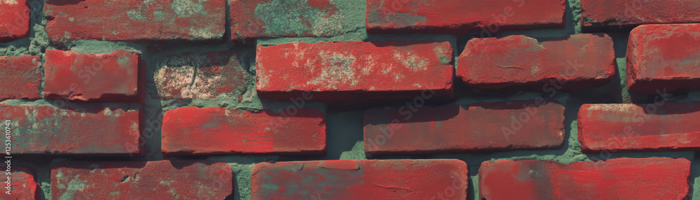 Poster close-up view of textured red brick wall with halftone dots enhancing details