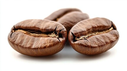Aromatically Fresh Macro Close-up of Large Coffee Beans on White Background