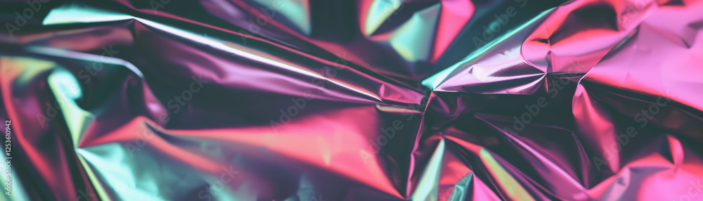 Poster close up view of crumpled foil showcasing intricate halftone texture and vibrant colors