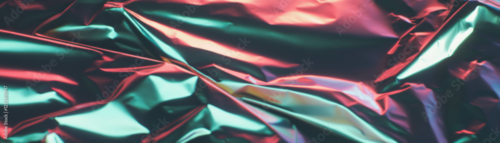 Poster close-up view of crumpled foil featuring vibrant halftone texture and folds