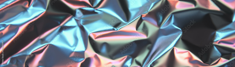 Poster Close-up view of crumpled foil showcasing halftone texture and vibrant color gradients