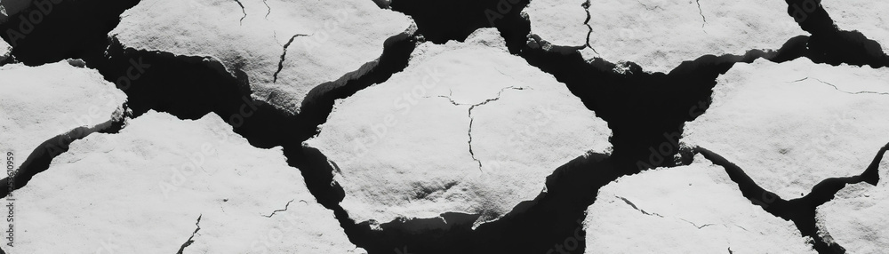 Poster Dry cracked mud displayed in halftone texture from an aerial view capturing fissures
