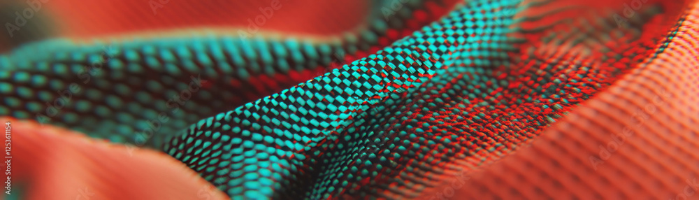 Poster Close-up view of woven fabric with halftone texture highlighting intricate design details