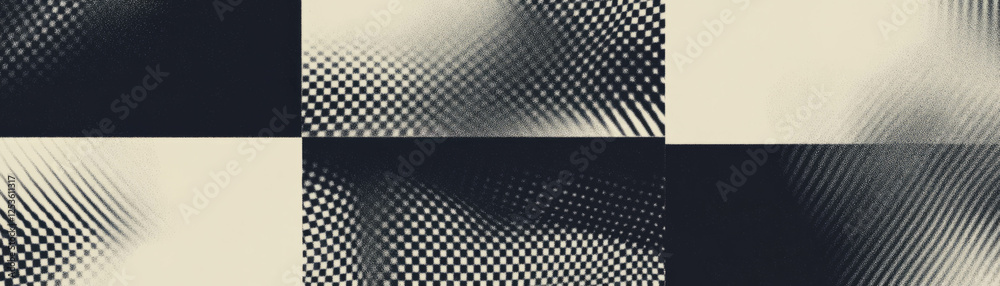 Poster Nested squares with alternating black and white halftone patterns create a dynamic visual effect