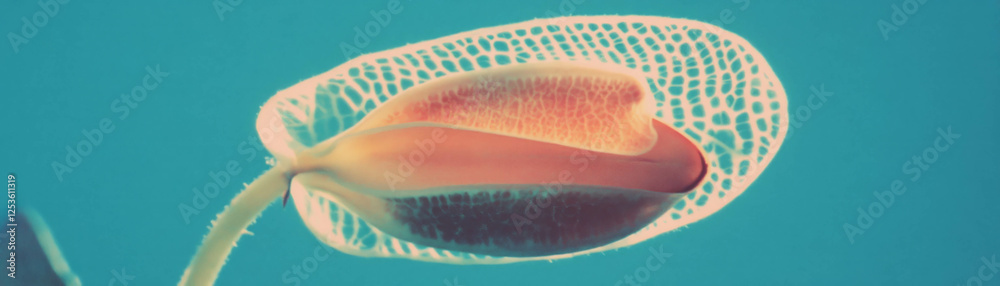 Poster Seed pod with textured surface and halftone effect on a grunge background