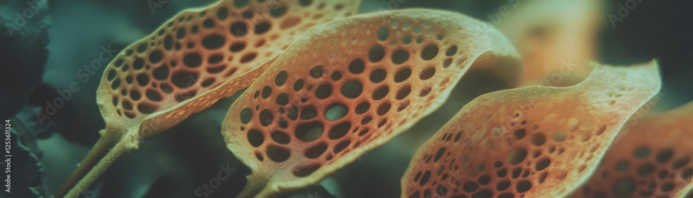 Aufkleber Captivating halftone texture of an open seed pod showcasing intricate details and patterns
