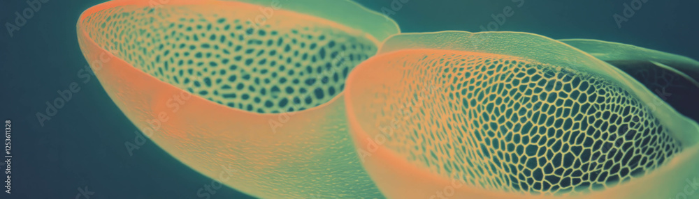 Poster Seed pod displaying intricate textures and halftone pattern against a grunge background