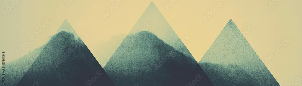 Poster Overlapping triangles create dynamic halftone texture in abstract composition