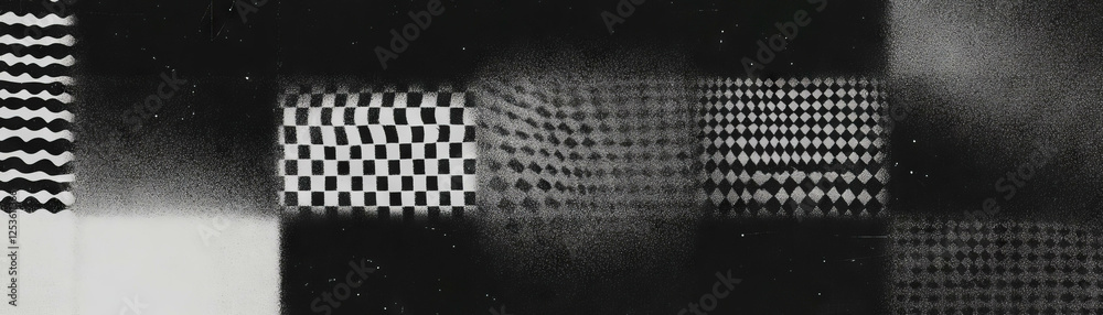 Poster Nested squares with alternating halftone patterns create a striking visual texture