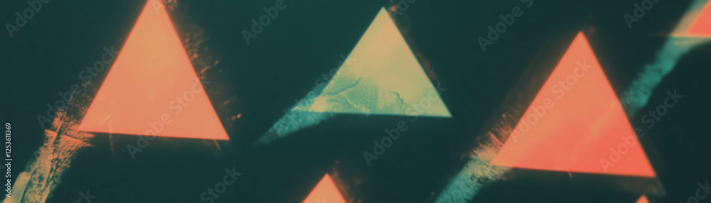 Aufkleber Dynamic composition of halftone overlapping triangles in grunge texture setting