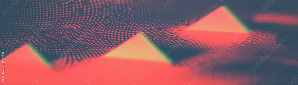 Poster Dynamic overlapping triangles with halftone texture in abstract composition