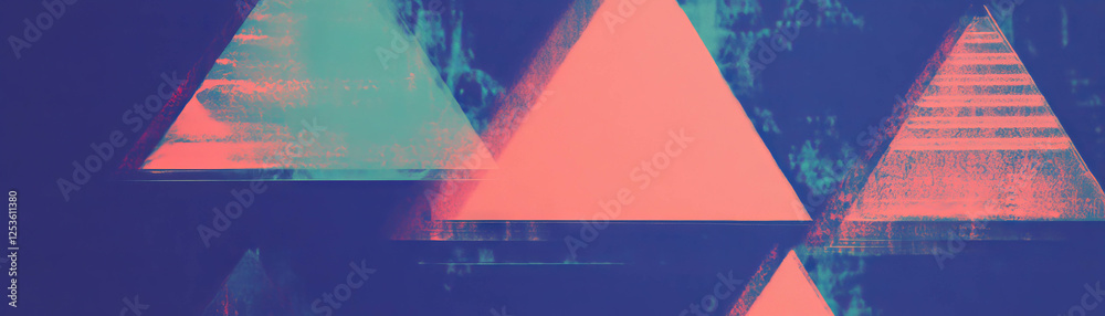 Poster Dynamic abstract composition of overlapping triangles with halftone texture for visual impact
