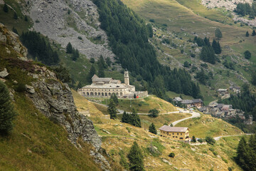  mountain sanctuary  as Santuario di San Magno in Castelmagno, Valle Grana, province of Cuneo, Piedmont, Italy. Saint Magnus