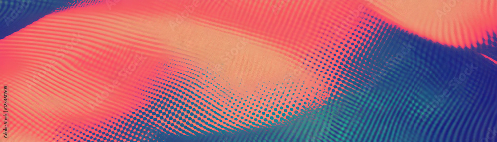 Poster Overlapping rectangles create an abstract halftone texture with a vibrant, grunge background